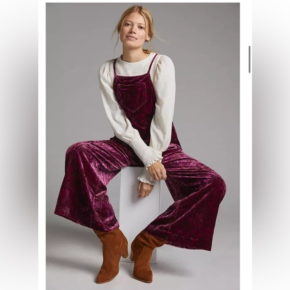 Anthropologie Velvet overalls wide leg S Anthropologie with paisley print
